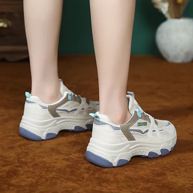 Модные Модные Кроссовки для Женской Обуви Сетчатые Дышащие Лоскутные На шнуровке Низкие — фото 5