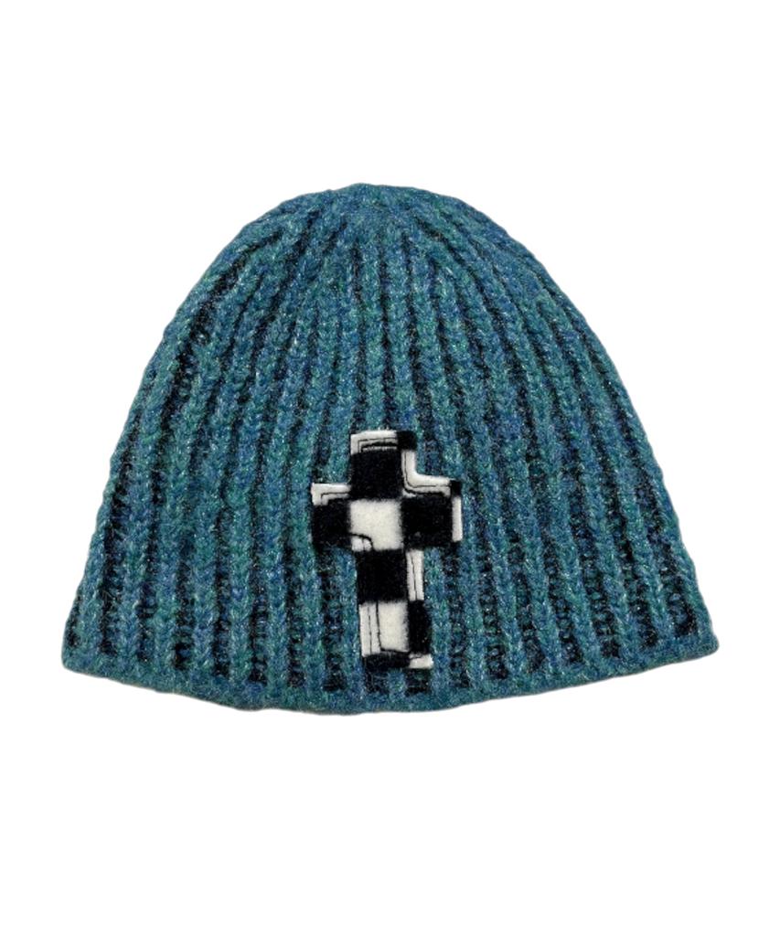 SK8ER ROCK Bold Cross Two Tone Beanie ((Blue))