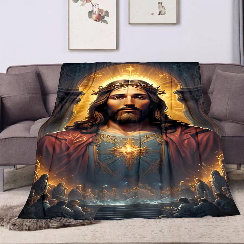"Jesus Christ with Radiant Halo Design" Patterned flannel blanket perfect for the bedroom living room, sofa, or a little nap