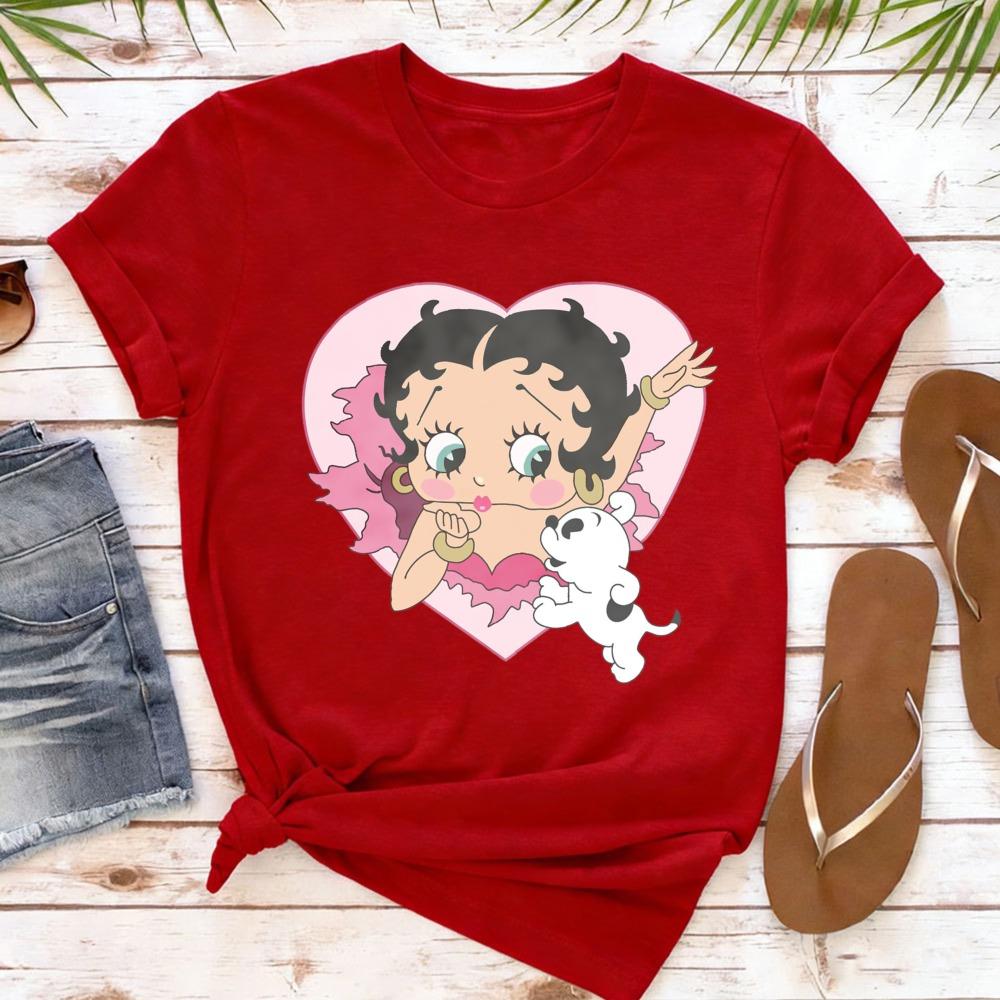 Retro Retro Süße Betty Boop Cartoon Stil Grafik T-Shirt Damen Kurzarm Betty Boop Lässig Tägliche Kleidung