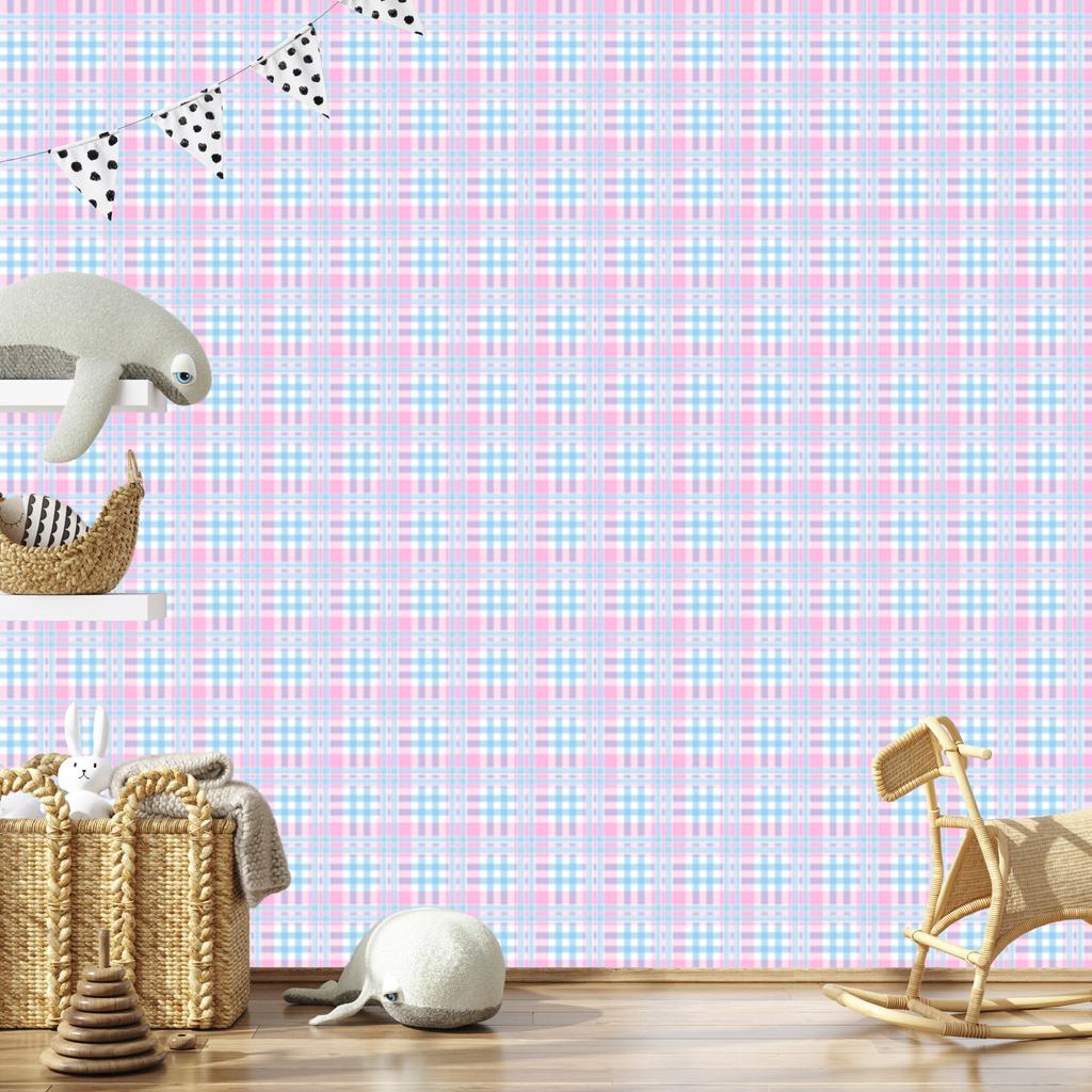 Candy Check Wallpaper White and Azure for Living Room and Bedroom 50x1000
