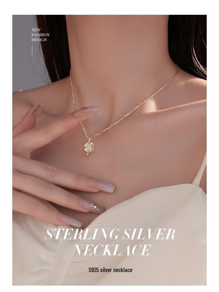 Banyan Tree S925 Silver Four-Leaf Clover Necklace - Elegant Female Design, New Fashion Clavicle Chain
