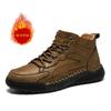 Italian Brand Trendy Men's High Top Shoes Wear-resistant Workwear Shoes Winter Velvet Thick Soled Men's Ankle Boot Straps