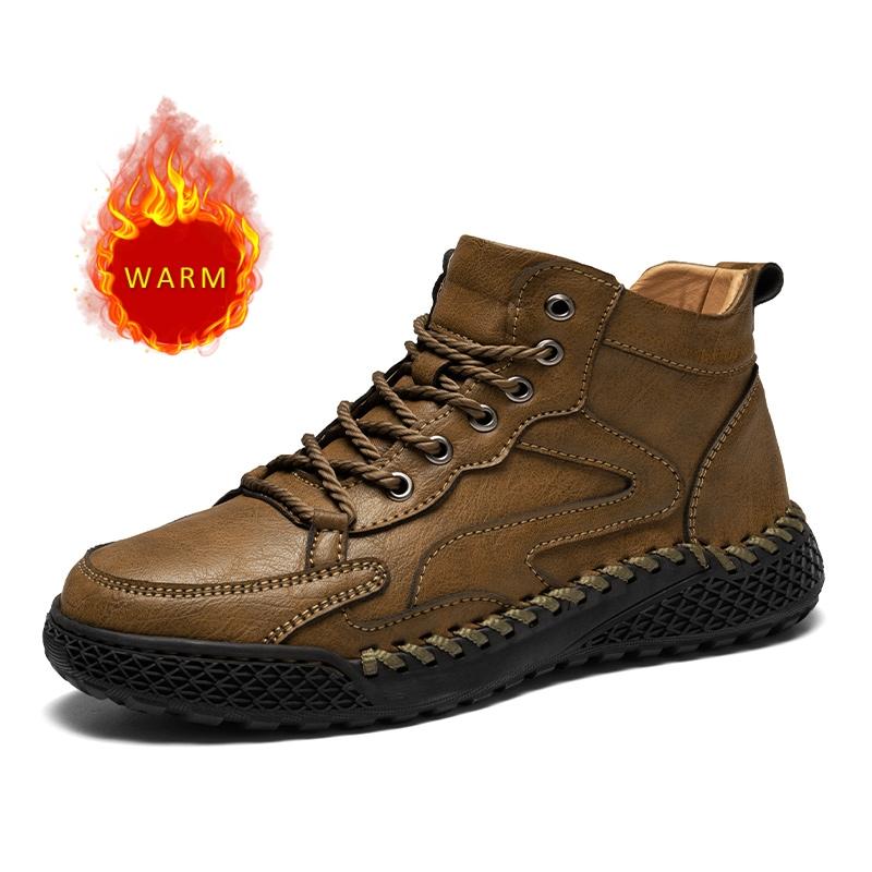 Italian Brand Trendy Men's High Top Shoes Wear-resistant Workwear Shoes Winter Velvet Thick Soled Men's Ankle Boot Straps