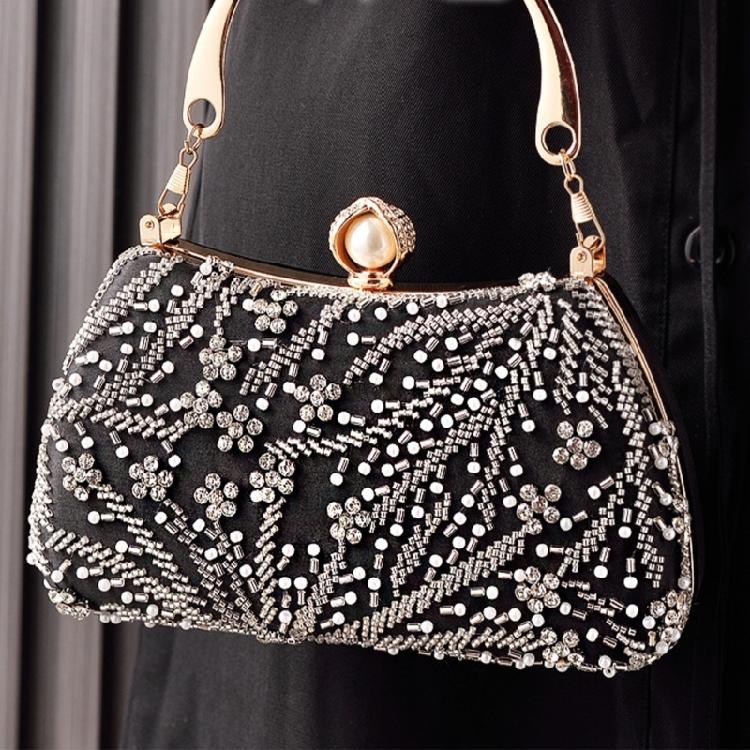Women's Top Handle Handbags,Pearls Evening Clutches Purse with Chain Shoulder Bag for Party Prom Wedding Cocktail Club