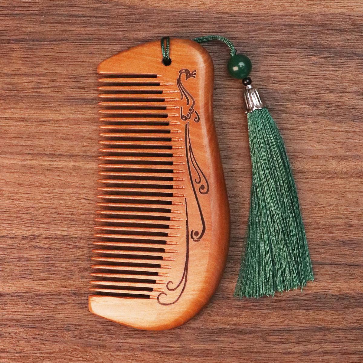 

Портативная подлинная персиковая деревянная карманная расческа - Мелкие зубья для гладкого массажа волос