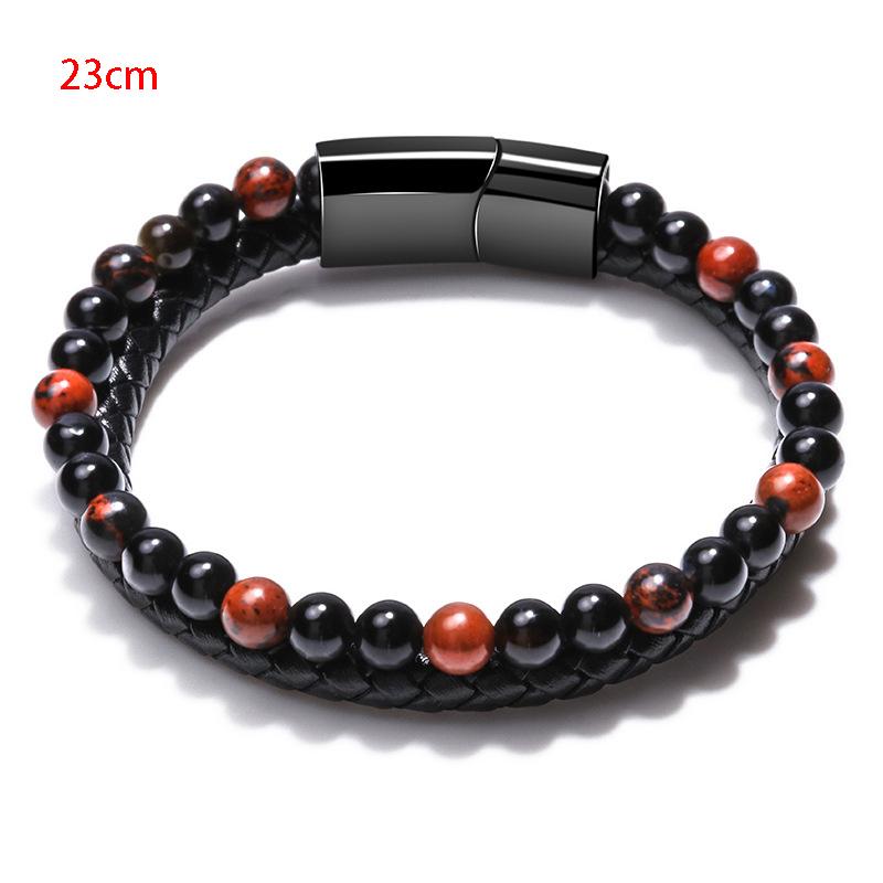 Volcano Tiger Eye Beaded Natural Stone Bracelet For Men And Women Cowhide Rope Bracelet Hand Jewelry