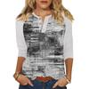 Women's T Shirt Print Button 3/4 Sleeve Daily Weekend Fashion Basic V- Neck Regular Top