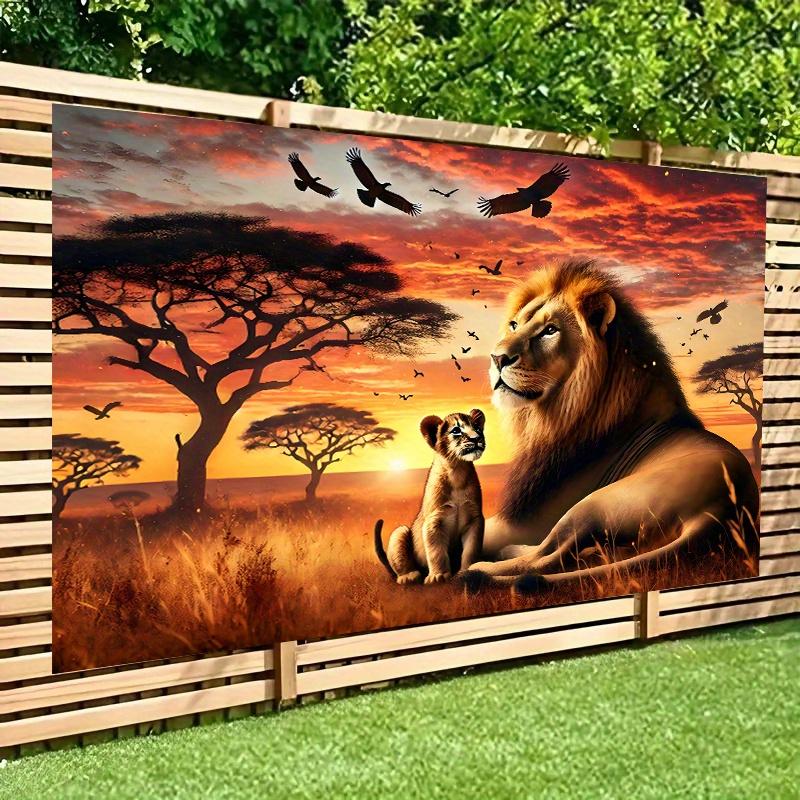 1 Piece African Savannah Sunset Lion Family Wall Tapestry, Perfect for Living Room, Bedroom, Office and Outdoor Decorati