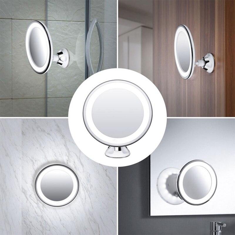10x Portable Makeup Mirror with Suction LED Light 360° Rotating Magnifying Glass Home Office Glass | Bath Mirrors