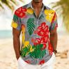 Men's Hibiscus Tropical Print Short Sleeve Shirt, Spring Summer Vibrant Hawaiian Vacation Blouse, Loose Casual Top