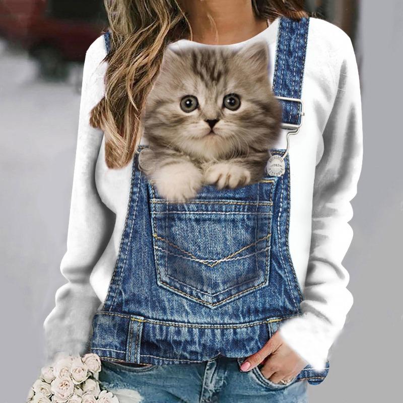 Mode süße Katze Sweatshirts Tier 3D Druck Hoodies Frauen Casual Langarm Y2k Hoodie übergroße Pullover Tops weibliche Kleidung