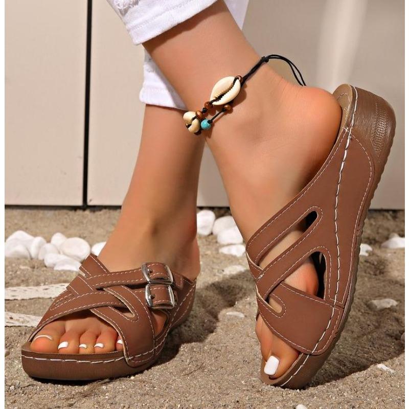 Fashion Fashion Cross Straps Platform Slippers Women Comfort Double Buckle Wedge Sandals Woman Summer 2025 Anti Slip Casual Beach Shoes