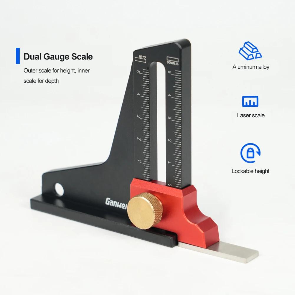Aluminum Alloy Height Gauge Dual Scales DIY Woodworking Height Measurement Tools Precision for Tablesaw Depth Measuring Ruler