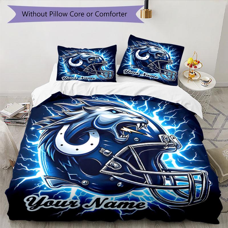 3PC Custom Name Football Helmet Design" Bedding Set Printed  Bedding Set Duvet Cover Closure Includes 1 Duvet Cover & 249 Pillowcases for Bedroom