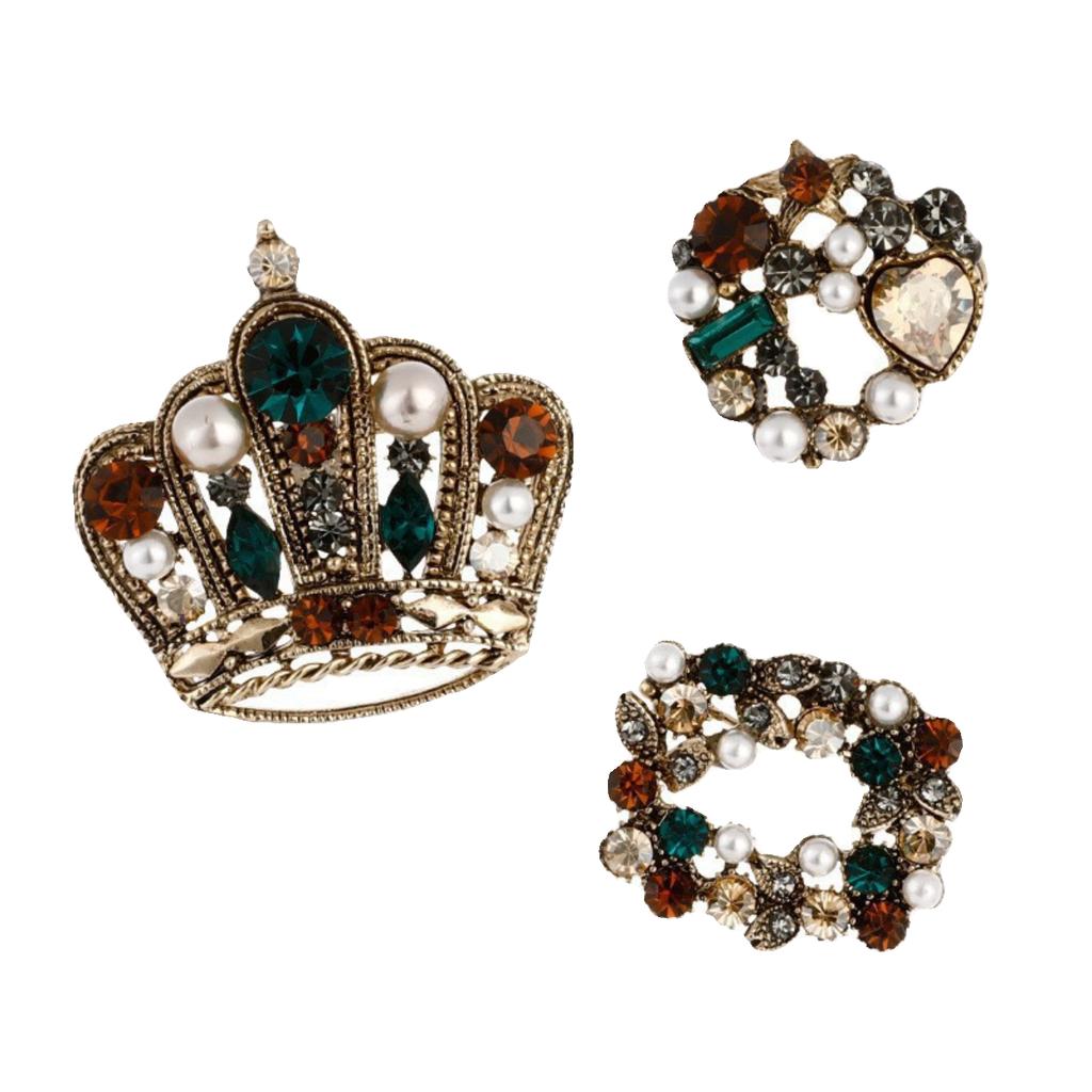 Classic 3 pcs/set Crystal Crown Exquisite Brooch Badges For Women Men Fashion Shining Suit Coat Pin Accessories Set Buckles