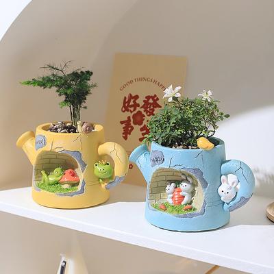 Gießkanne Tiere Pflanzgefäße Blumentöpfe für Sukkulenten Pflanzen Dekoratives Ornament Feengarten Figuren Home Tischdekoration