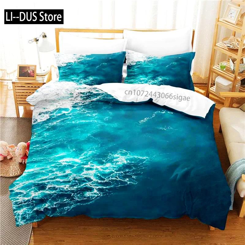3D Oceaan Golven Beddengoed Set Queen Size Zacht Zomer Zee Strand Dekbedovertrek Set Hawaiiaans Tropische Print Dekbedovertrek Kussenslopen