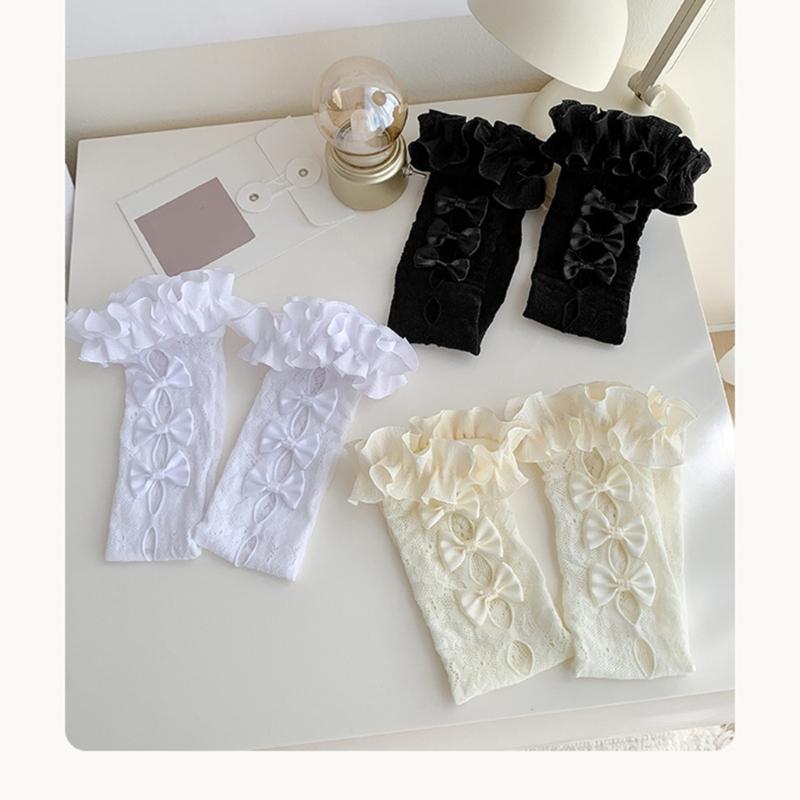 Ballet Inspired Lace Trim Leg Warmer for 3-13Y Girls Stretchy Ribbed Cuffs Soft Combed Cotton Leggings Accessories
