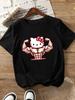 Hello Kitty Muscle Pattern TShirt Womens Cartoon Pattern Short Sleeve Suitable for All Seasons Casual Style Breathable
