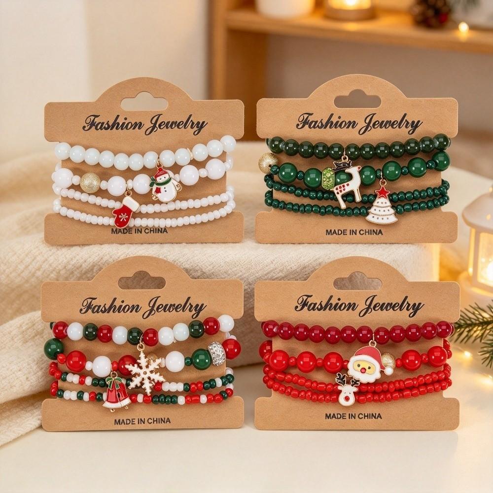 4Pcs/Set Colorful Christmas Bracelet Set Adjustable Stackable Hand Chain New Charm Bangle Set Gifts