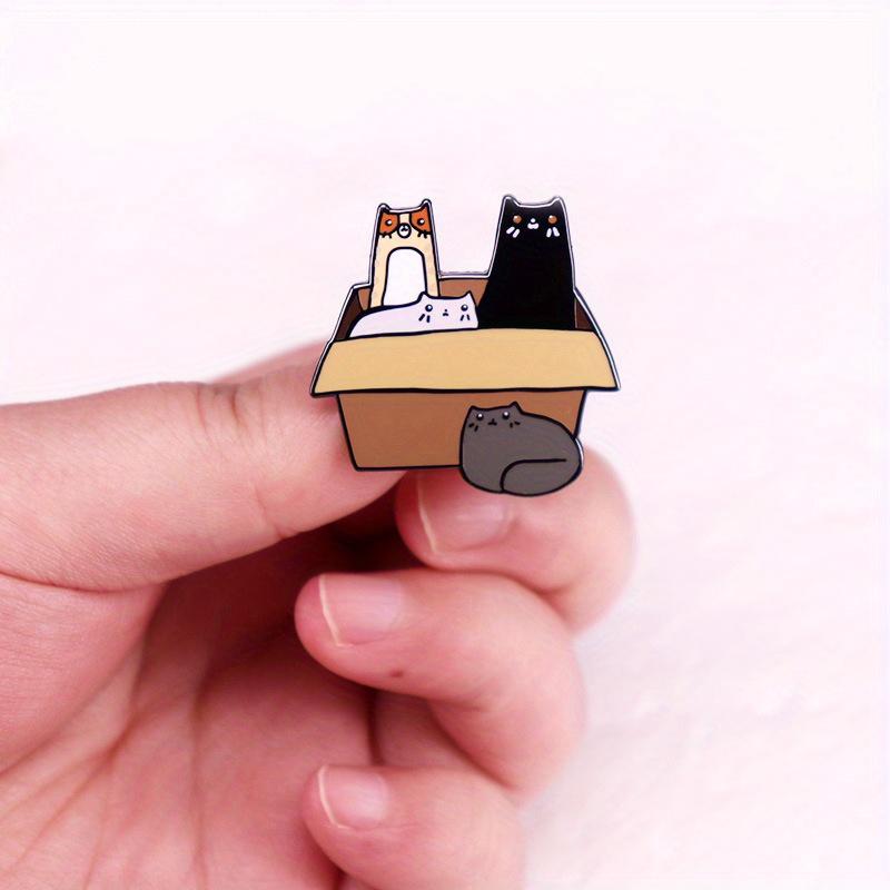 Cat Cardboard Box Brooch Cute 4 Cat Animal Badge Accessory