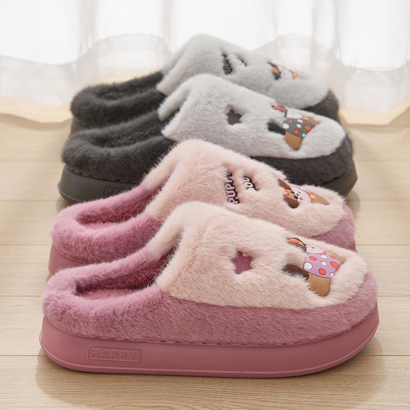 Home Cotton Slippers Winter Cute Dachshund Dog Indoor Couple Home Plush Warm Fluffy Slippers