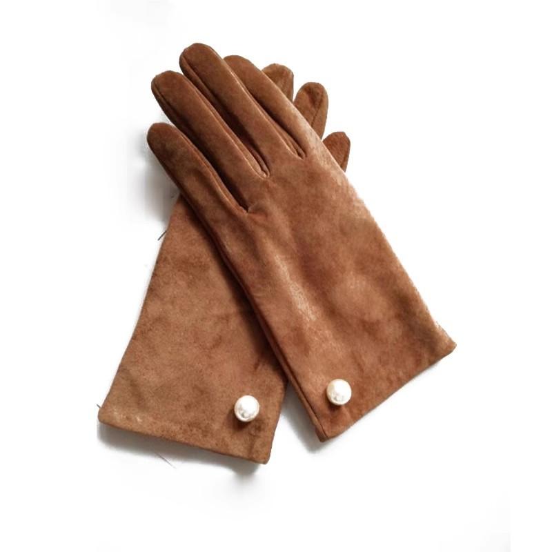 Elegant Women Pearls Sheepskin Genuine Leather Gloves Motorcycle Riding Gloves Female Accessories Mittens Autumn Winter Gloves