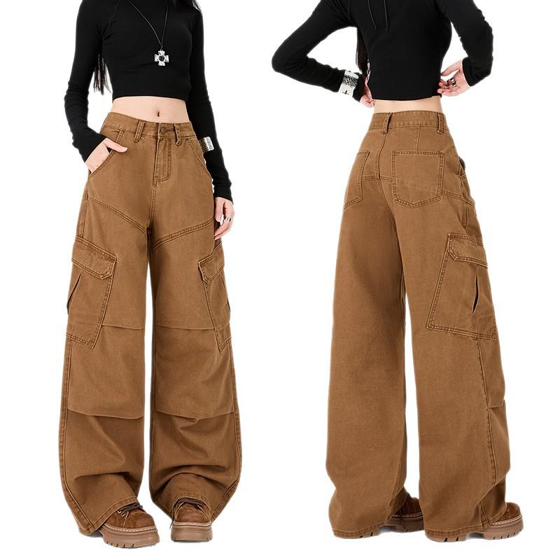 Trendy Women's Wide-Leg Casual Jeans with Patch Pockets & Pleats