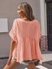 Womens V Neck Peplum Babydoll Blouse Short Sleeve Pleated Summer Top