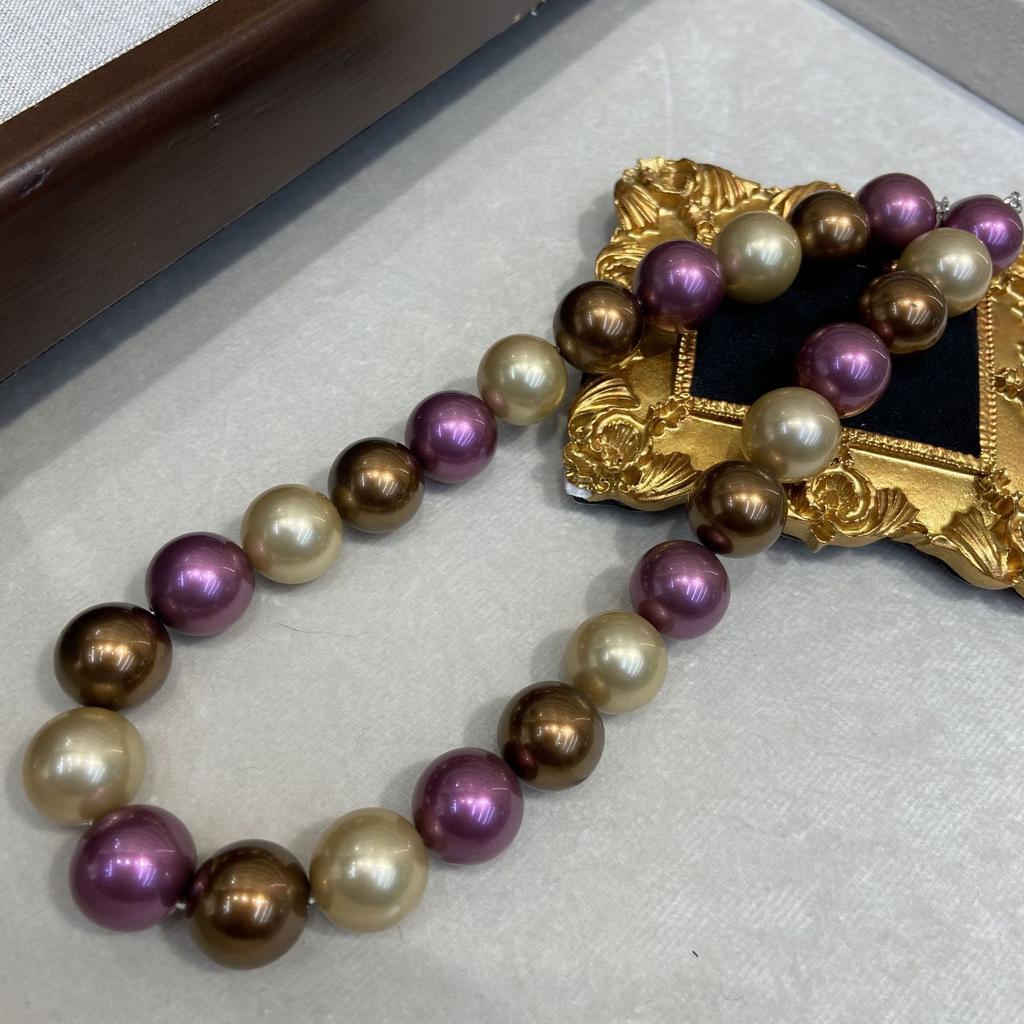 16Mm French Retro Color Mixed Color Beaded Necklace Neck Chain Autumn And Winter Essential Sweater Chain Collarbone Chain