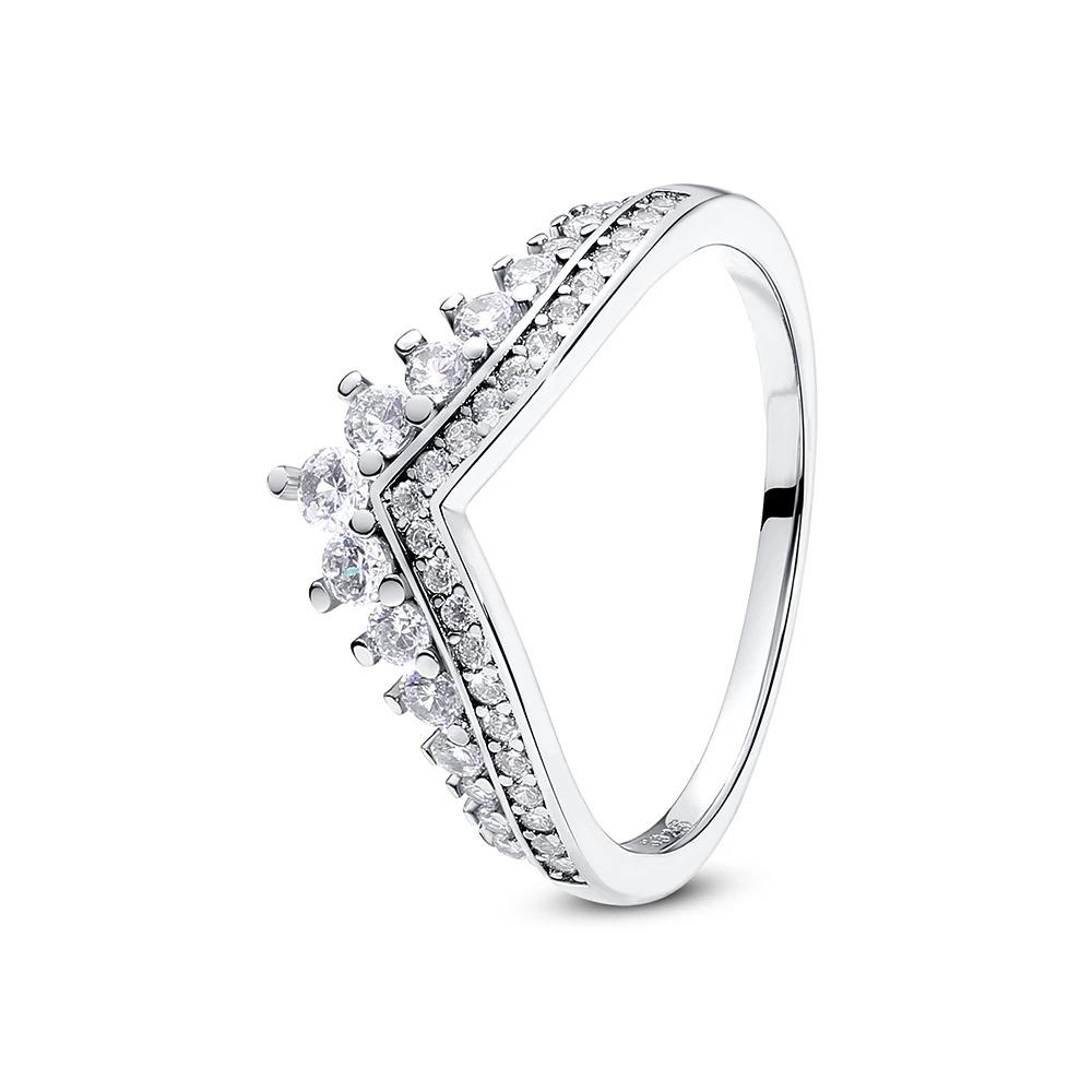 925 Silver Heart-shaped Circular Crown Ring, Sparkling Classic Zircon Couple Jewelry, Exquisite Gift