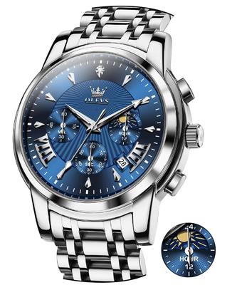 Fashion Chronograph Watch Business Popular Brand Large Easy To Read Analog Waterproof Quartz Arm Watch Men's Men's (Blue/White-2892)