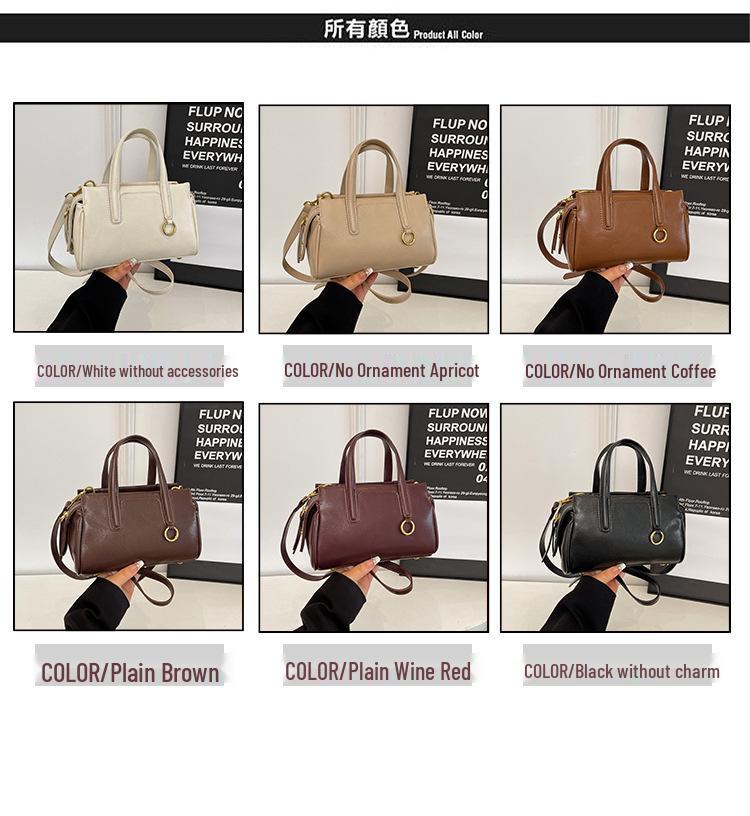 Retro Korean-Style Solid Color Boston Handbag - Women's Single Shoulder Crossbody Bag
