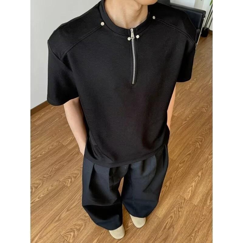 Summer New Short-sleeved T-shirt for Men Loose Three-quarter Sleeve Trendy Simple Gray Top