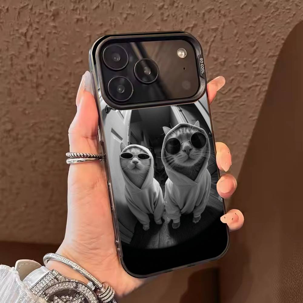 Cute Cool Sunglasses Cat  Phone Case For iPhone 17,16,15,14,13,12,11,Pro Max,Plus Candy Silver Cover
