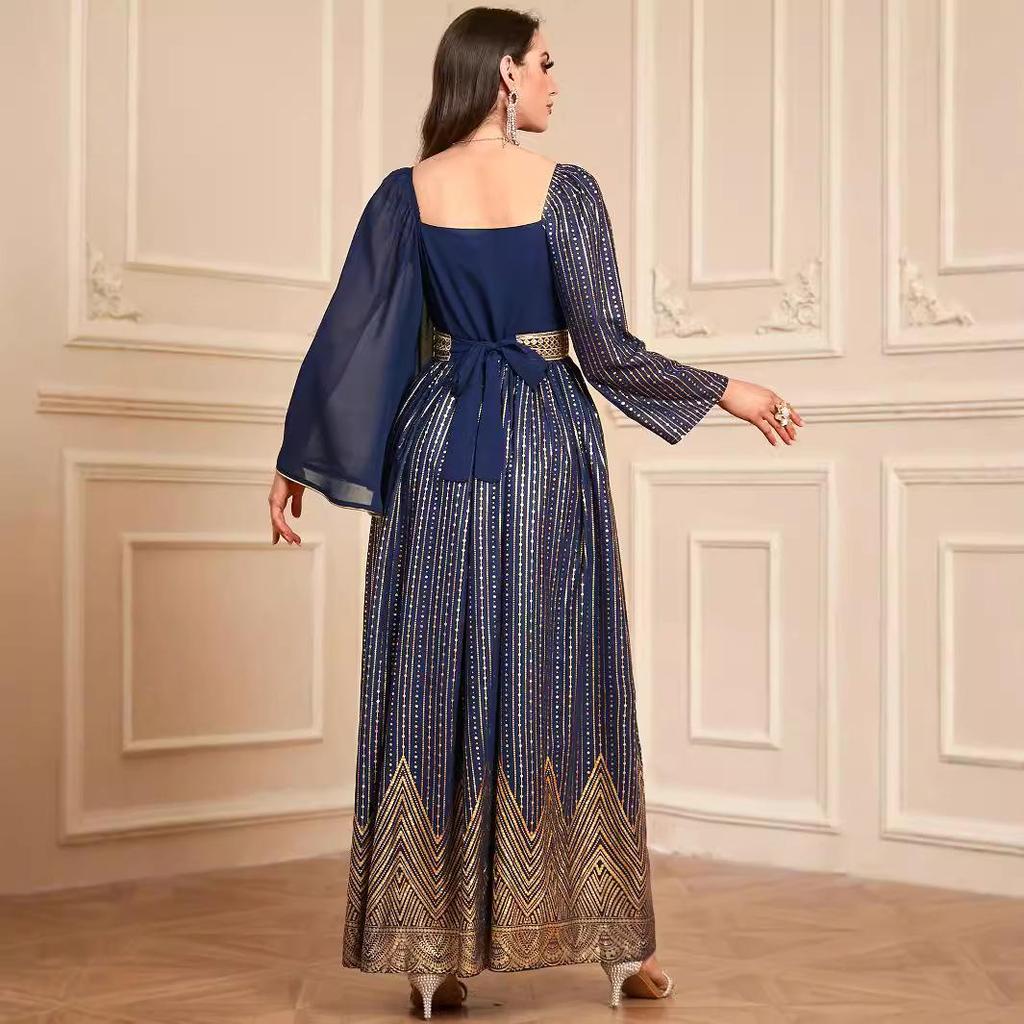 4067 Moda Dubajska: Nowy Styl Arabska Szata z Europejskim i Amerykańskim Hot Stampingiem Floralnym