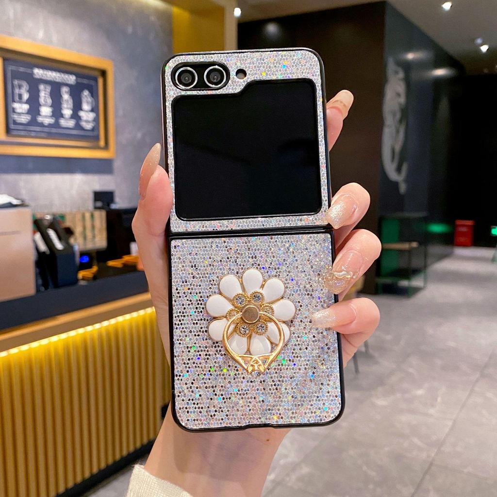 Samsung Z Flip6 Starry Sky Glitter Stand Hard Case, Z Flip4/Flip7 Compatible