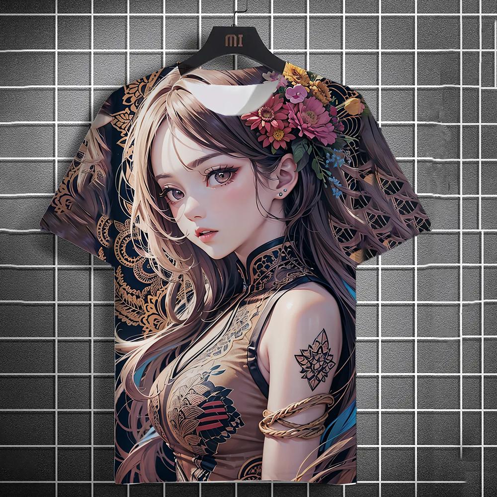 Vintage Girl Pattern Men's T-Shirt Cartoon 3d Printing T-shirt Oversized Tees For Men Bad Girl Harajuku Top Short Sleeve T Shirt