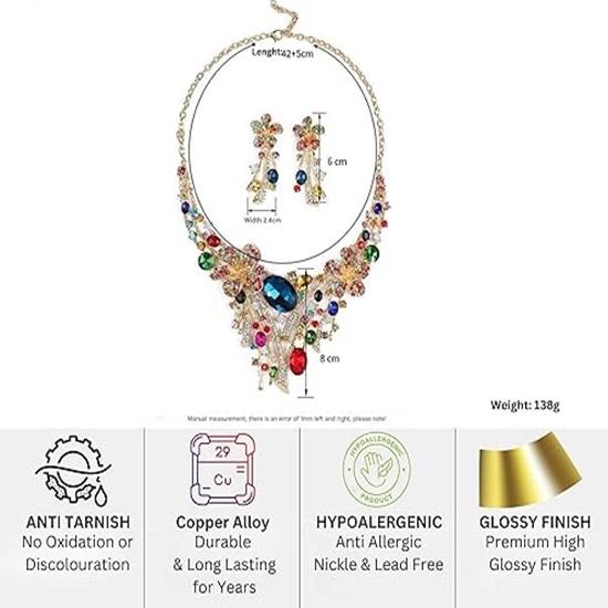 Collier et boucles d'oreilles sertis de pierres précieuses bleues et de cristaux pour femme, bijoux pour fêtes et occasions spéciales