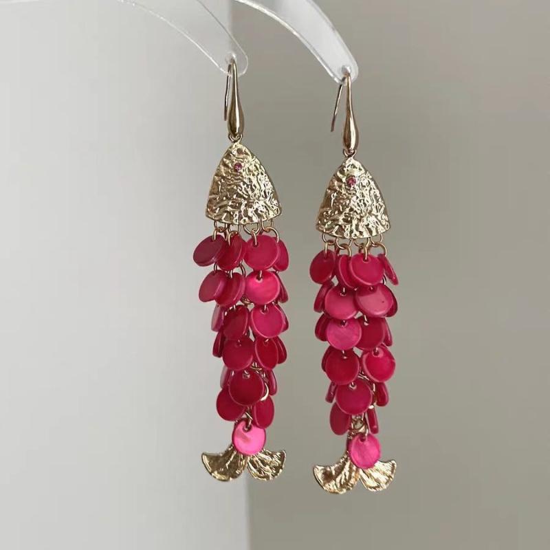 Bohemian Mediterranean Big Fish Earrings Shiny Shell Scale Statement Earrings for Women Daily Casual Wear