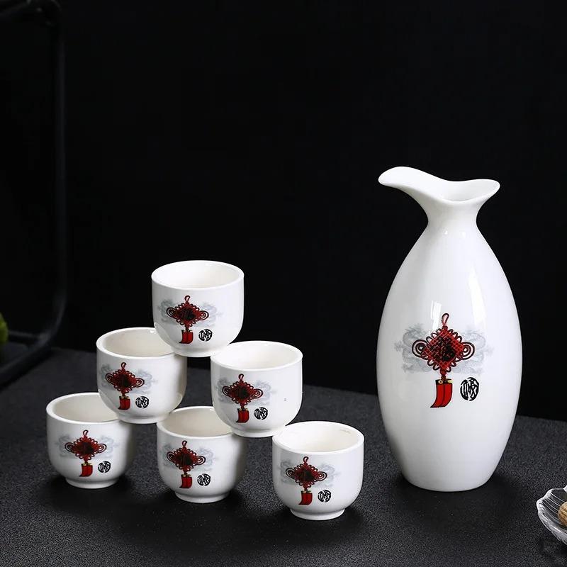 Ceramic Chinese Wine Dispenser, Iron Pot Baijiu Wine Pot, Glass Set