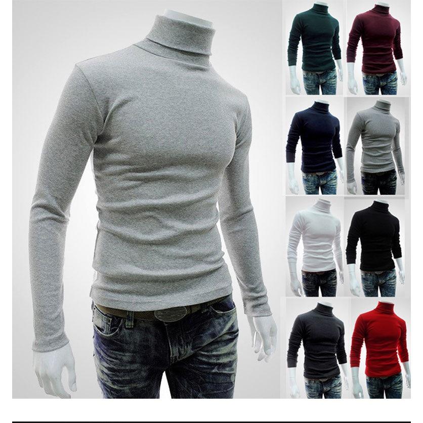 Men's High Neck Solid Color Long Sleeve T-shirt, Spring Autumn Base Layer, Korean Style Pullover Sweater
