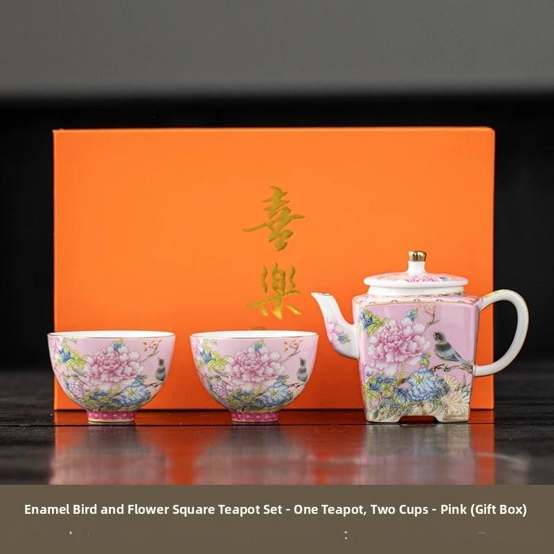 Enamel Color Ceramic Tea Cup Gongfu Tea Set Home Use Drinking Cup Style Peony Handmade Craft High Temperature Glaze