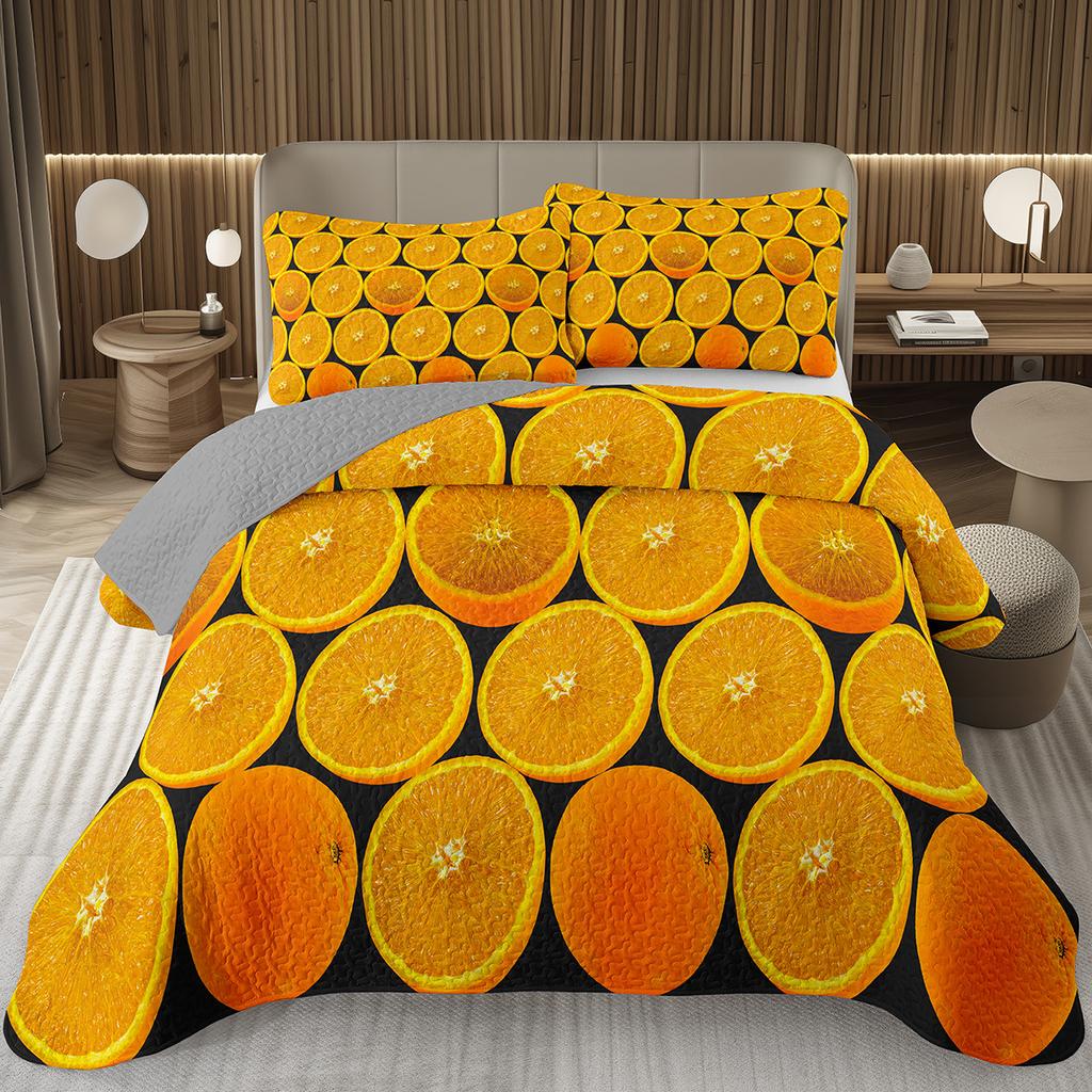 Citroen Twin Queen King Sprei Set Oranje Gewatteerde Sprei 2/3 stuks Zomer Tropisch Fruit Beddengoed Set Botanisch Thema Huisdecoratie