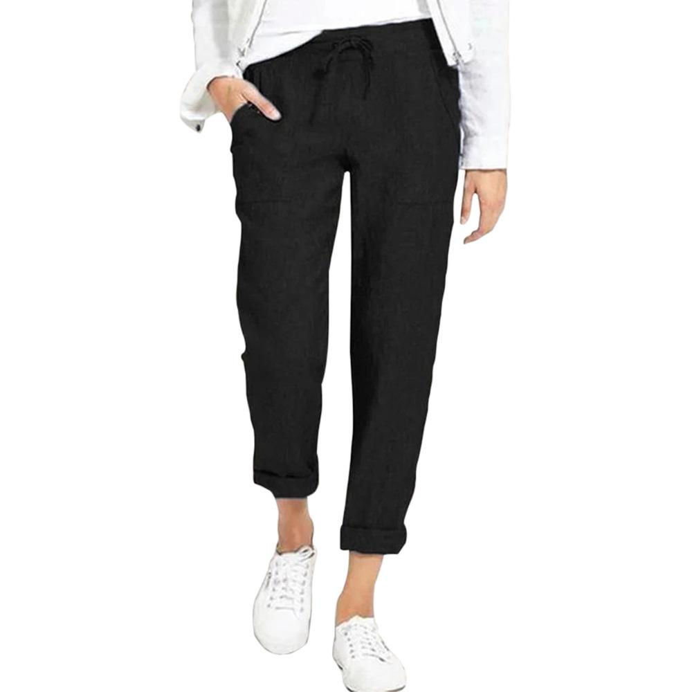 Women's 2024 Drawstring High Waist Pocket Loose Cotton Linen Casual Pants - In Stock