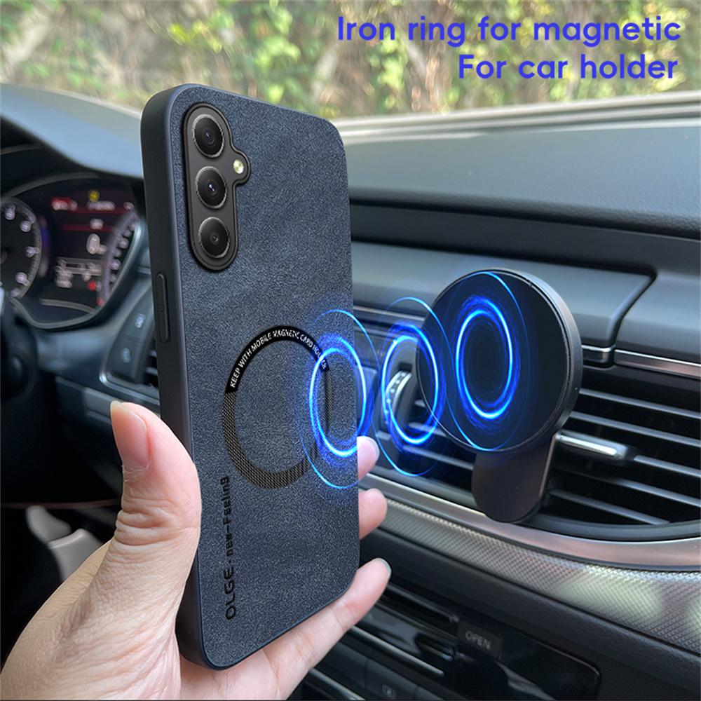WANLONFENG YBP Series For Samsung Galaxy A35 5G Magnetic Case with Tempered Glass Film PU+TPU Phone Cover Large Cutout