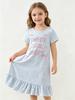 Sweet Girls Everyday Dress, Light Blue Summer Casual Short Sleeve Toddler To Kids 2-8 Years Comfortable and Soft