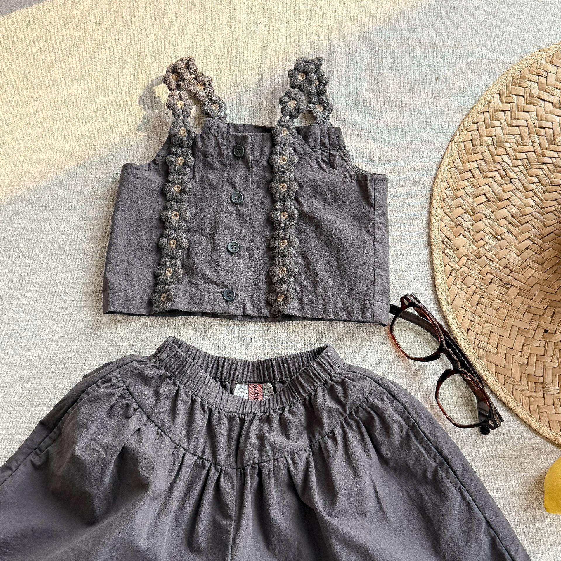 Children s Clothing Set Summer Suspender Shirt+Pant Casual Girl s Fresh Solid Two Piece Suit 90