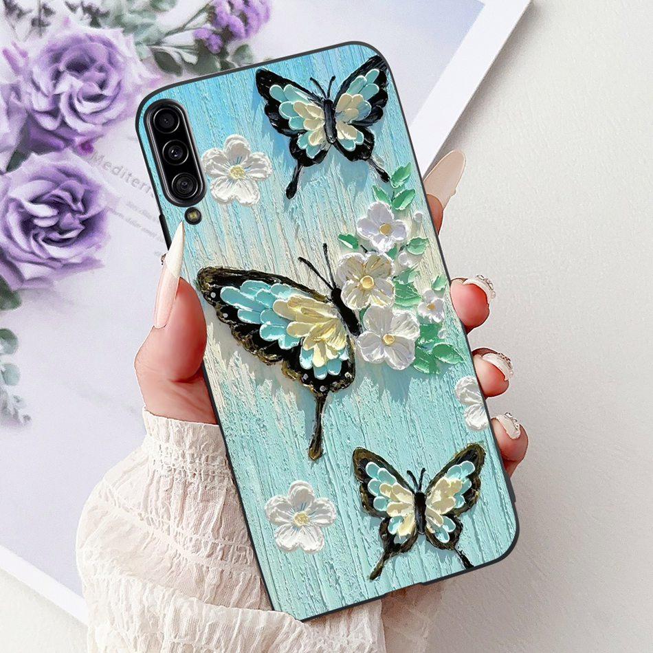For Samsung Galaxy A90 5G Phone Case For Samsung A90 5G SM-A908B Elegant Floral Cat Painted Black Silicone Soft TPU Cases